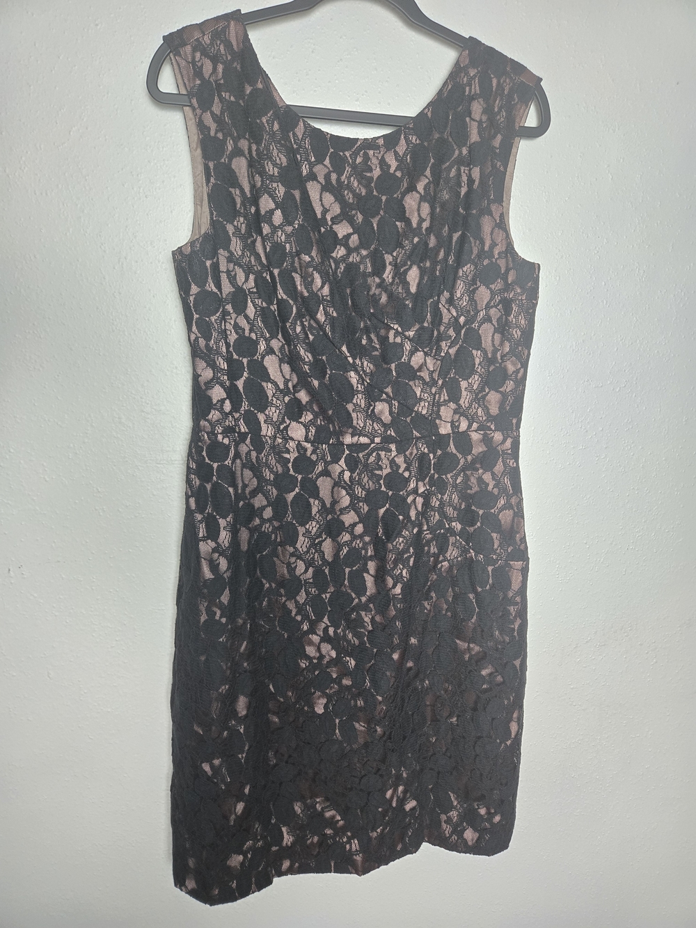 ANTONIO MELANI Black Lace Midi Dress with Blush Underlay